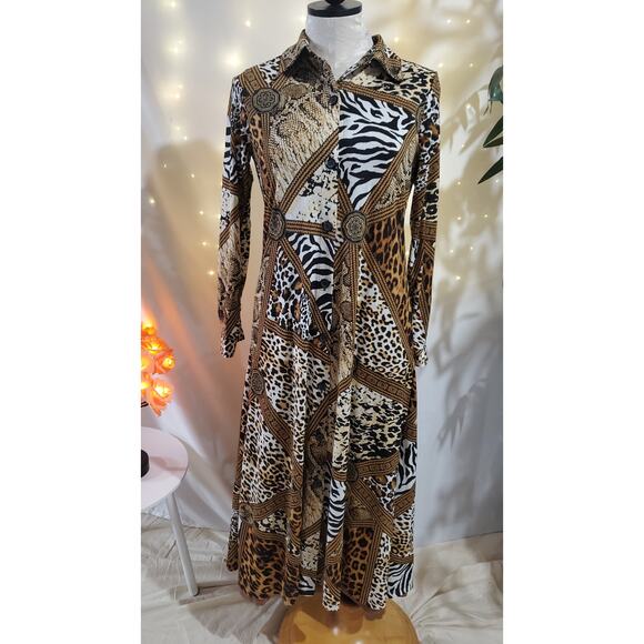 Attitudes by Renee NWT QVC Animal Print Duster Maxi Dress Set Womens Size XXSP - Picture 1 of 14